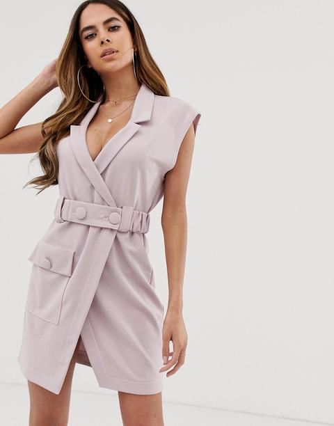 Minivestido Tipo Esmoquin Con Cinturón Y Estilo Utilitario De Asos Design-violeta