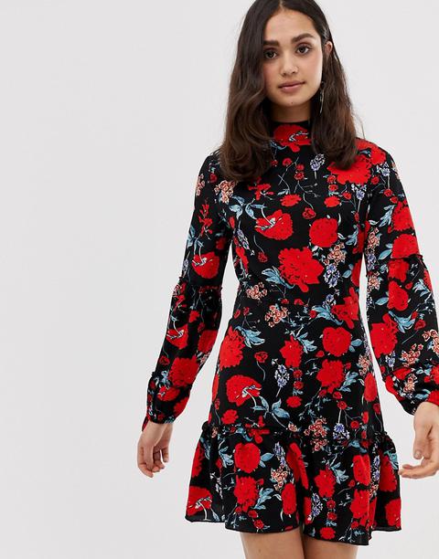 Parisian High Neck Floral Print Dress