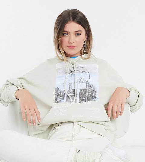 Collusion Unisex Oversized Hoodie With Skate Print In Washed Ivory-white