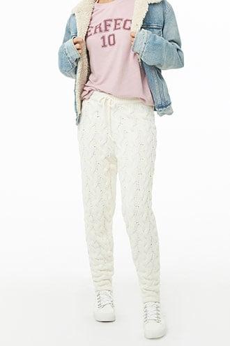 Forever 21 Cable Knit Ankle Pants , Cream