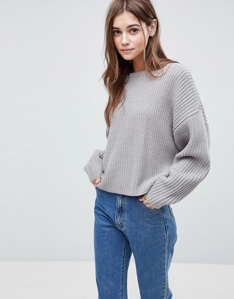 Asos Design - Maglione Pesante Corto Con Maniche Oversize - Grigio