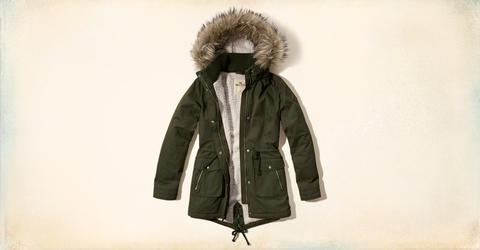 Hollister Sherpa Lined Parka Coat with Faux Fur Trim Hood