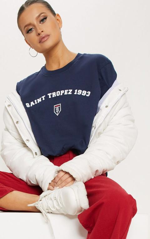 Navy Saint Tropez Print Oversized T Shirt