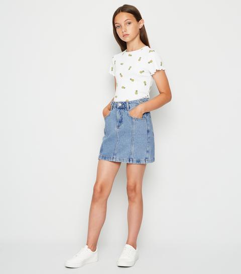 Girls Pale Blue Denim Mom Skirt New Look