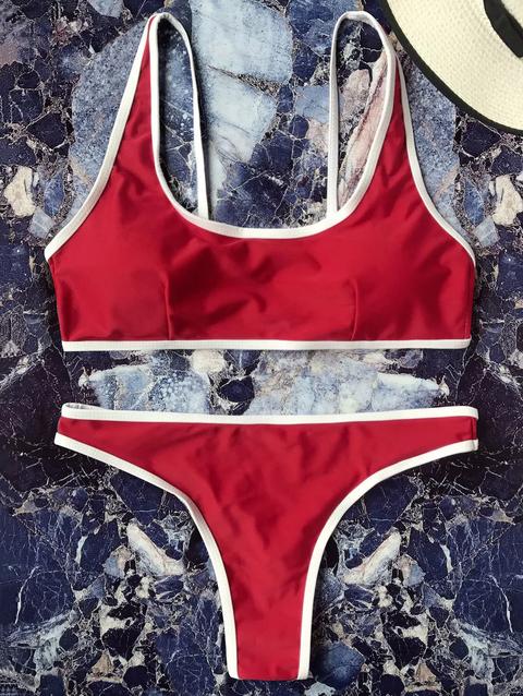 Bikini Imbottito A Contrasto Con Bretelle Neon Orange Black Yellowish Pink Red Olive Green