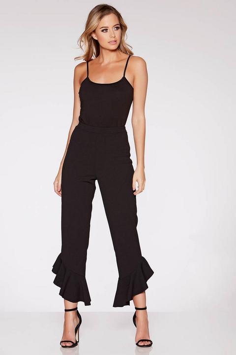 Black Crepe Frill Hem Trousers