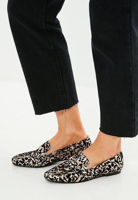 Black Brocade Buckle Loafers, Black