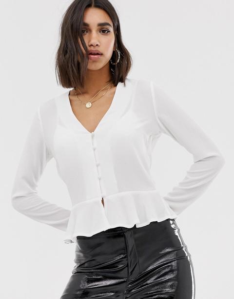 Blusa Con Botones Y Sobrefalda En Blanco De Missguided