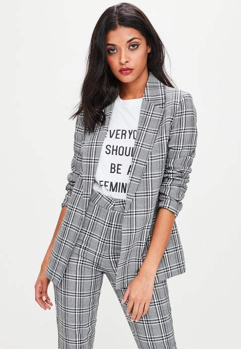 Grey checked longline blazer hotsell