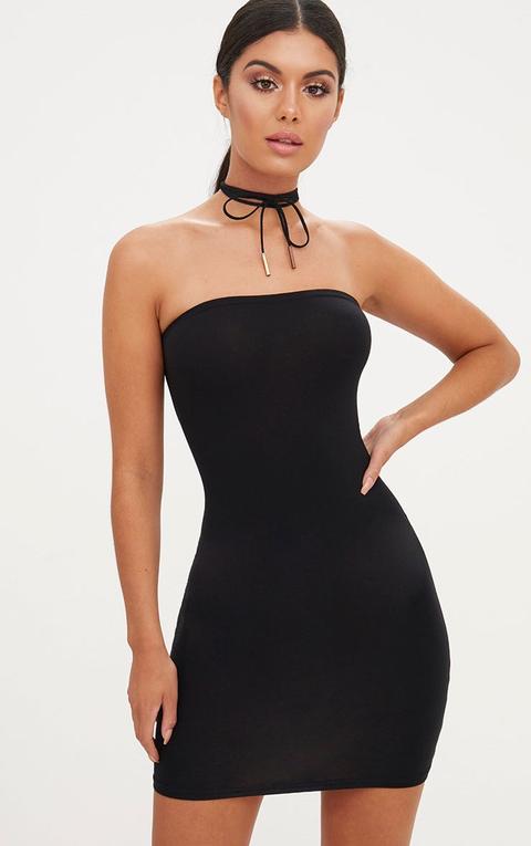 Black Jersey Bandeau Bodycon Dress, Black