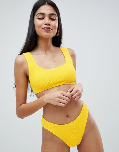 Asos Design Mix And Match Crinkle High Leg Hipster Bikini Bottom-yellow