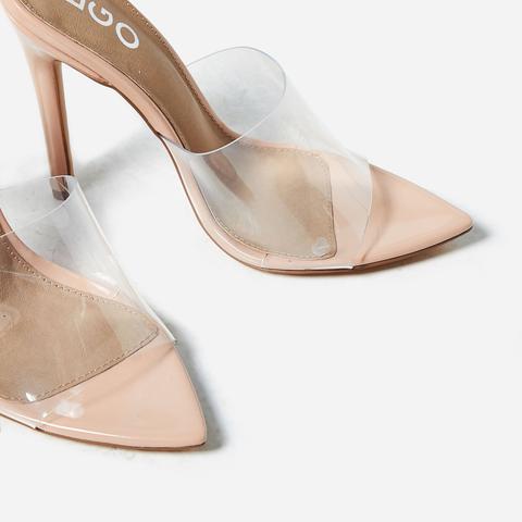 kilo peep toe perspex clear heel mule in nude patent