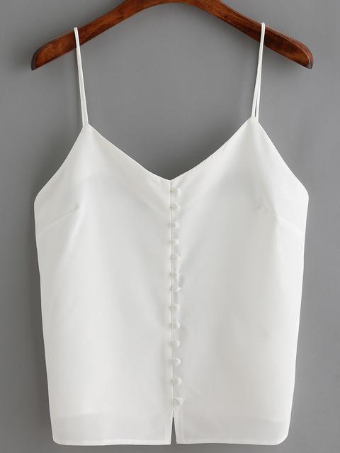 Top Tirante Fino Botones Cami -blanco