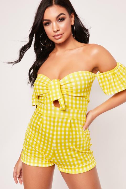 Faith Yellow Gingham Tie Front Playsuit