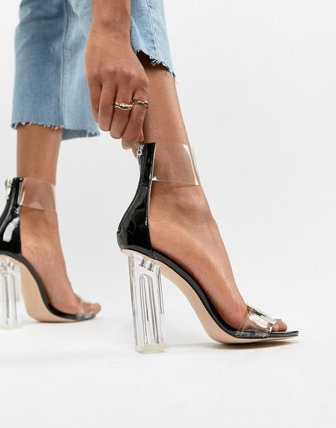 Public Desire Mega Clear Detail Block Heeled Sandals - Black