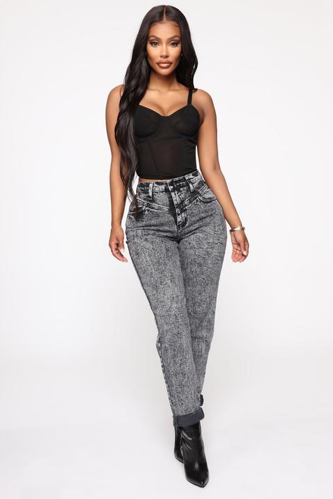 acid wash black mom jeans