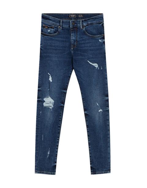 Jeans Skinny Fit Blu Scuro Con Strappi