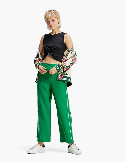 Pantaloni Cropped Con Bottoni Automatici Verde Smeraldo