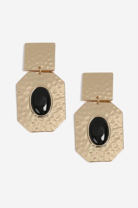 Boucles D'oreilles Avec Pendant Carré Et Pierre - Noir