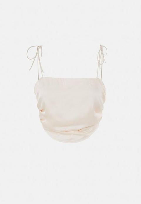 Nude Satin Curve Hem Crop Top, Nude