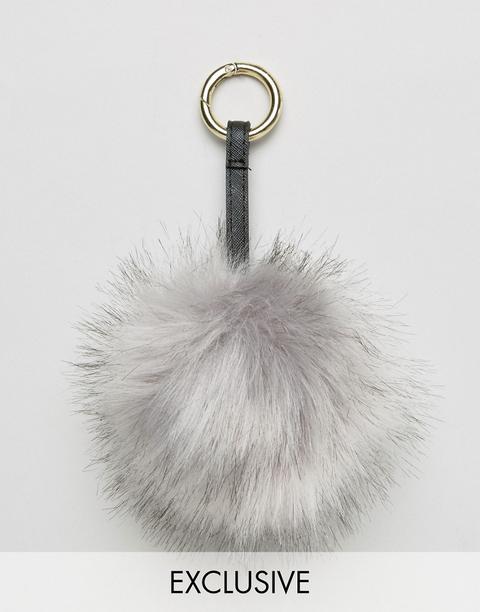 My Accessories - Portachiavi Grigio Con Pompon In Pelliccia Sintetica - Grigio