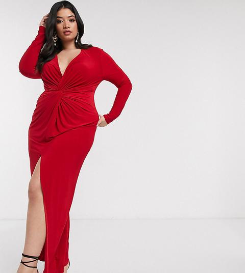 Club L London Plus Twist Front Maxi Dress In Red