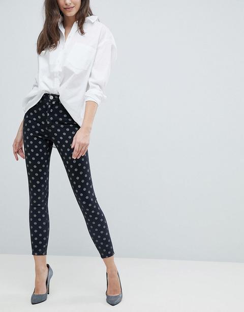 Asos Design Ridley High Waist Skinny Jeans In Polka Dot Print - Multi