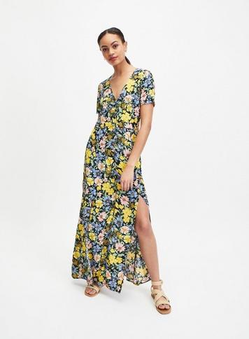 Womens Multi Colour Floral Print Button Through Maxi Dress, Black