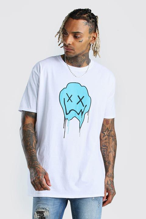 T-shirt Coupe Oversize Imprimé Drip Face Homme - Blanc - L, Blanc