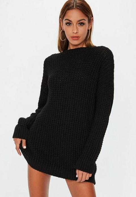 Black Chunky Knitted Dress, Black