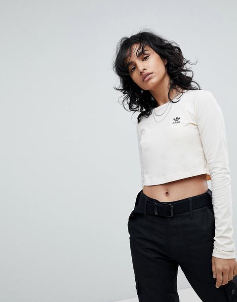 Adidas Originals Long Sleeve Cropped Top In Nude