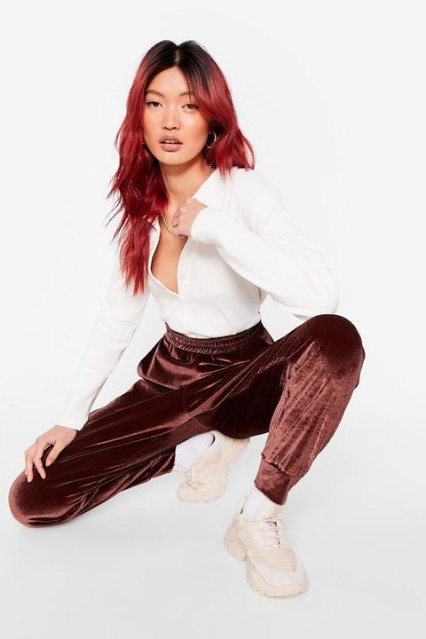 Womens Velour Oversized High Waisted Joggers