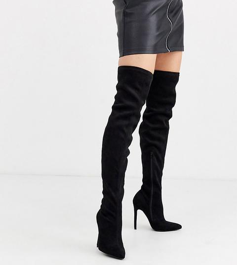 Botas Altas Al Muslo Con Tacón De Aguja En Negro Kendra De Asos Design Wide Fit