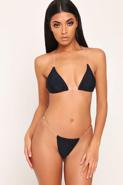 Black Clear Strap Bikini Bottoms