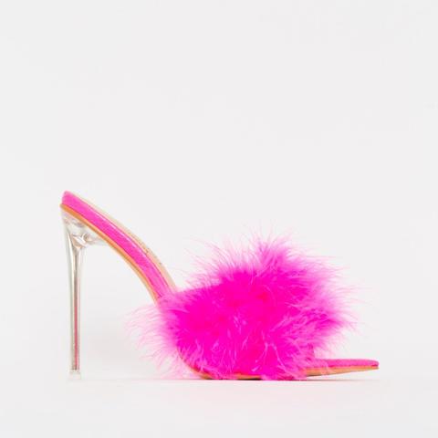 purple fluffy heels