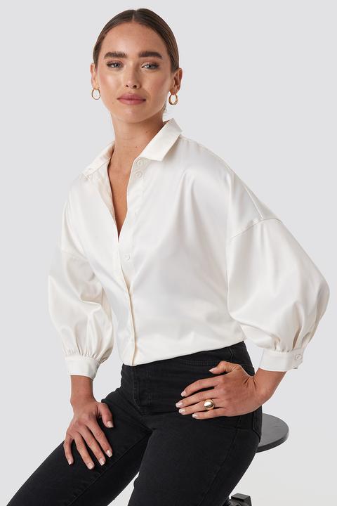 Na-kd Puff Sleeve Satin Blouse - White