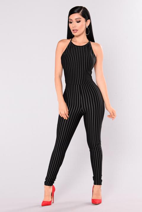 Rebecca Stripe Jumpsuit - Black