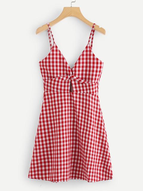 Twist Front Gingham Cami Dress