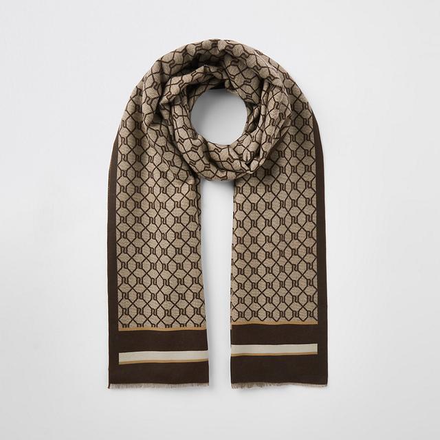 River Island monogram printed scarf in brown