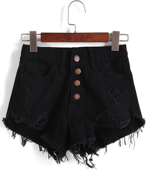 Short Denim Cremallera Botones-negro