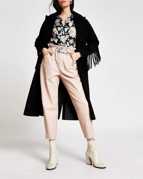 Pink Faux Leather Belted Peg Trousers