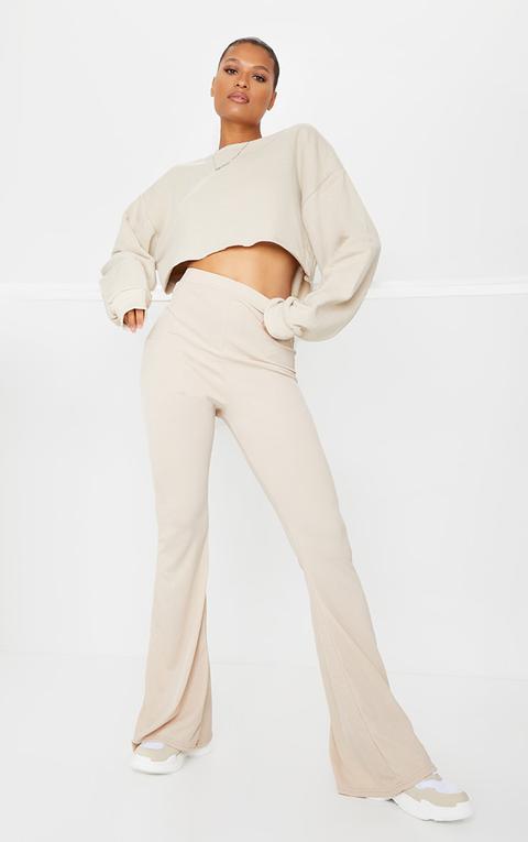 Stone Ribbed Flared Trousers