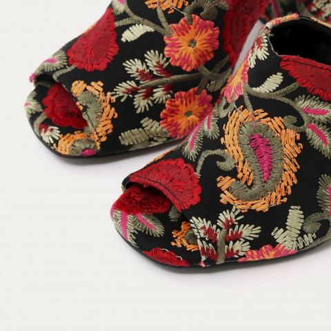 Sian Embroidered Block Heel Mules In Multicolour