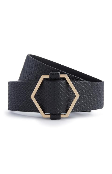 Cinturón Ancho Negro Con Hebilla Hexagonal