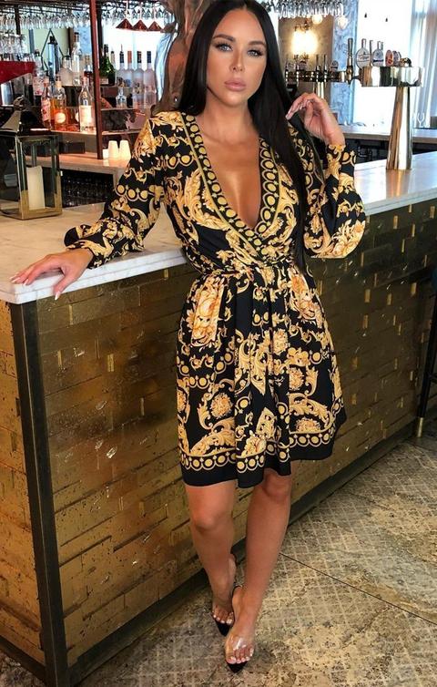 Gold Floral Print Dress- Jayla