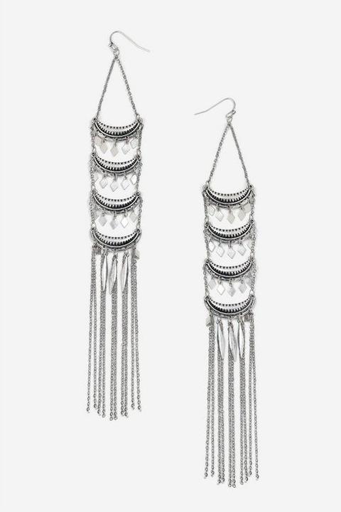 Womens **layered Chain Drop Earrings - Silver, Silver