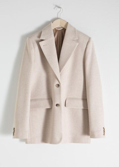 Wool Blend Oversized Blazer - Beige