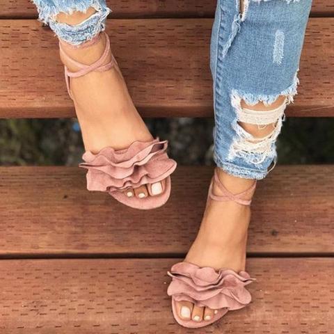 Sandalo Nubuck Donna Allacciato Ballerine Senza Tacco