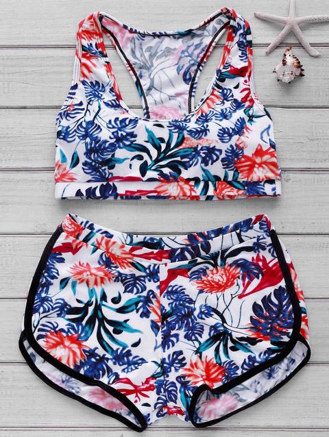 Printed Crop Top And Boyshorts Bikini