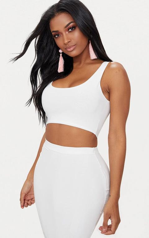 Shape White Slinky Square Neck Crop Top